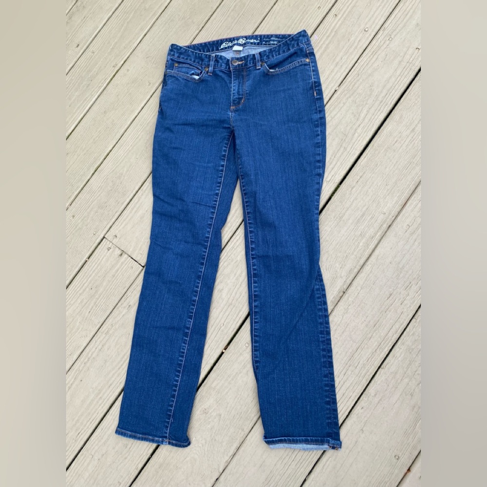 Eddie Bauer - Woman curvy) dark indigo denim specially dyed high rise jeans, 6